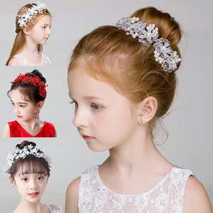 【激安P5!10/27まで】ヘッドドレス フラワーティアラ 女の子用 髪飾り 子供 ヘアアクセサリー 結婚式 入学式 卒業式 コンクール パーティー 女の子用小物 ホワイト レッド ピアノ発表会