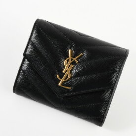 SAINT LAURENT サンローラン 財布 モノグラム マルチフォールドウォレット グレイン・ド・プードル／エンボスレザー 692061 BOW01 レディース ブラック レザー 折りたたみ YSL