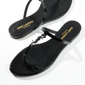 SAINT LAURENT サンローラン YSL サンダル シューズ カサンドラ スライド パテントレザー 7760811TVVV レディース ブラック ゴールド モノグラム フラットサンダル オープントゥ