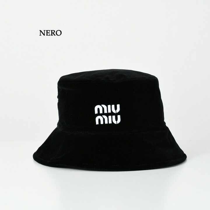 楽天市場】MIU MIU ミュウミュウ ロゴ ベルベットバケットハット 帽子  
