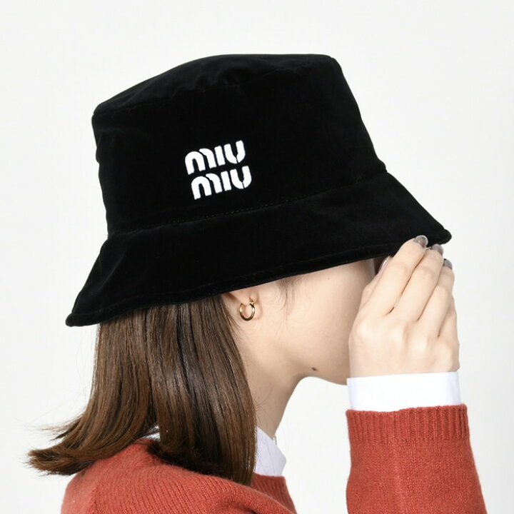 楽天市場】MIU MIU ミュウミュウ ロゴ ベルベットバケットハット 帽子  