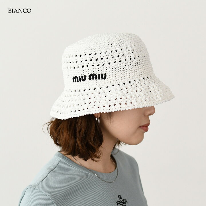 楽天市場】MIU MIU ミュウミュウ ハット 帽子 バケハ ラフィアハット