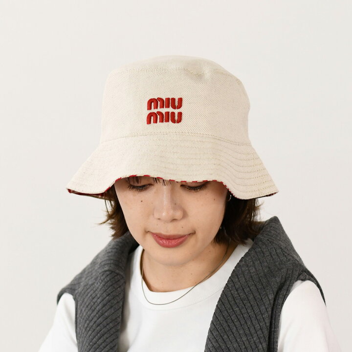 楽天市場】【残りわずか】MIU MIU ミュウミュウ 帽子 ストライプリネン 