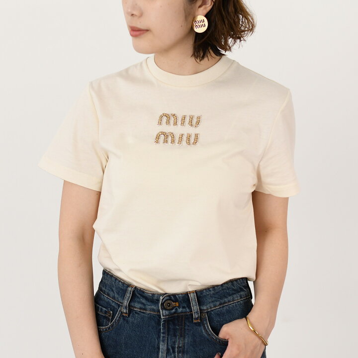 楽天市場】MIU MIU ミュウミュウ トップス ジャージー Tシャツ MJN499 