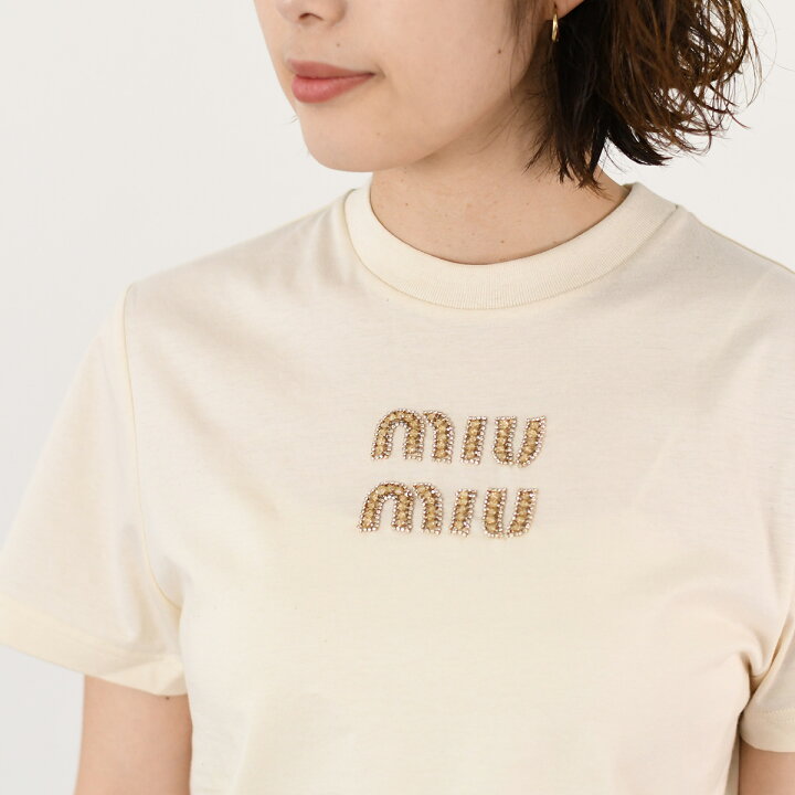 楽天市場】MIU MIU ミュウミュウ トップス ジャージー Tシャツ MJN499 