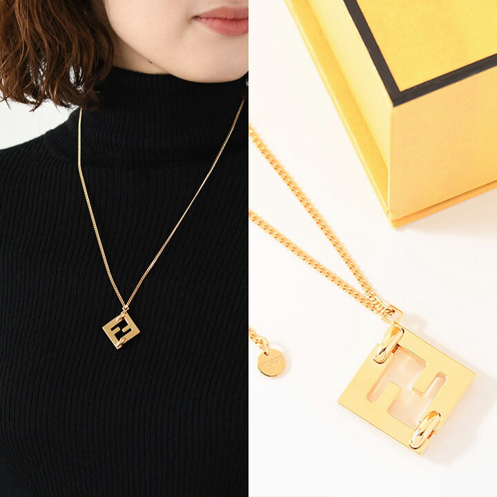 FENDI FFロゴ ネックレス ゴールド ブラック 保存箱・付属品付き 