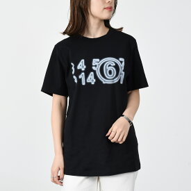 【MAX7,000円OFFクーポン配布中】MM6 MAISON MARGIELA エムエムシックス メゾン マルジェラ Tシャツ コットン ロゴ プリント S52GC0277S2431 レディース BLACK ブラック 黒 半袖 人気 おすすめ