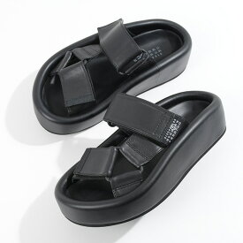 MM6 MAISON MARGIELA エムエムシックス メゾン マルジェラ サンダル シューズ プラットフォーム ウェビングスリッポンサンダル S59WP0206 P6383 レディース ブラック ロゴ スリッポン