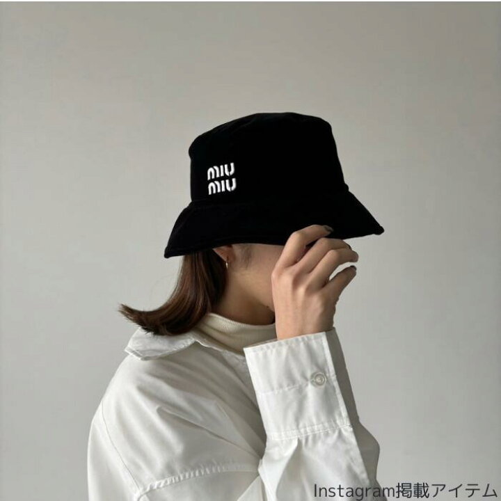 楽天市場】MIU MIU ミュウミュウ ロゴ ベルベットバケットハット 帽子  