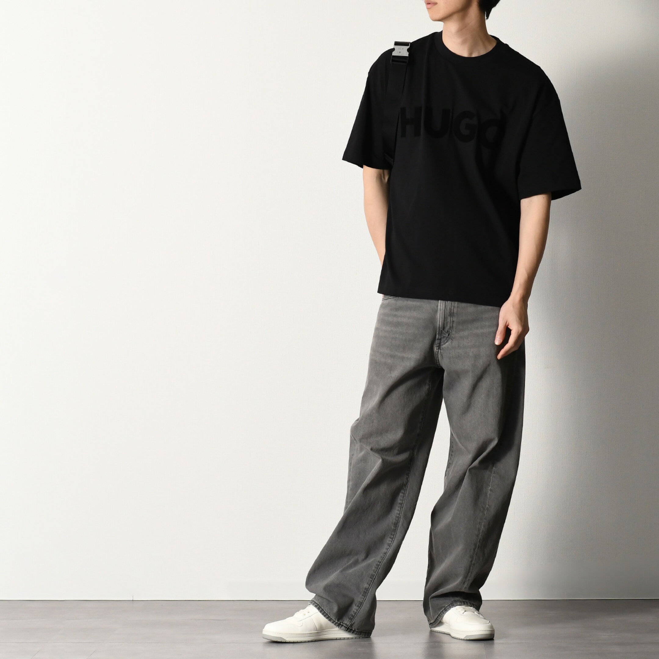 HUGO BOSS ヒューゴボス トップス コットンジャージー Tシャツ リフレクターロゴ 50525765 メンズ ブラック クルーネック オーバーサイズ 半袖 コットン