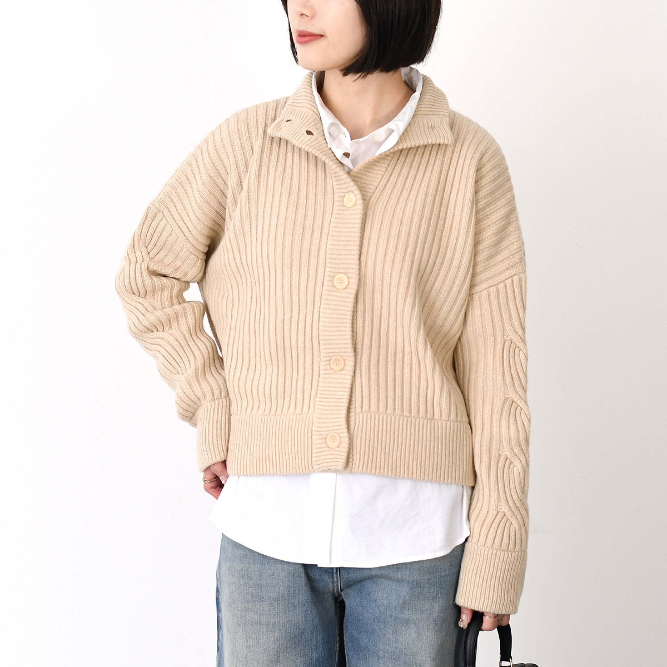 Max Mara マックスマーラ カーディガン AFELIO ウール カシミア リブカーディガン BEIGE ベージュ ドロップショルダー スタンドカラー 秋冬 1346032600