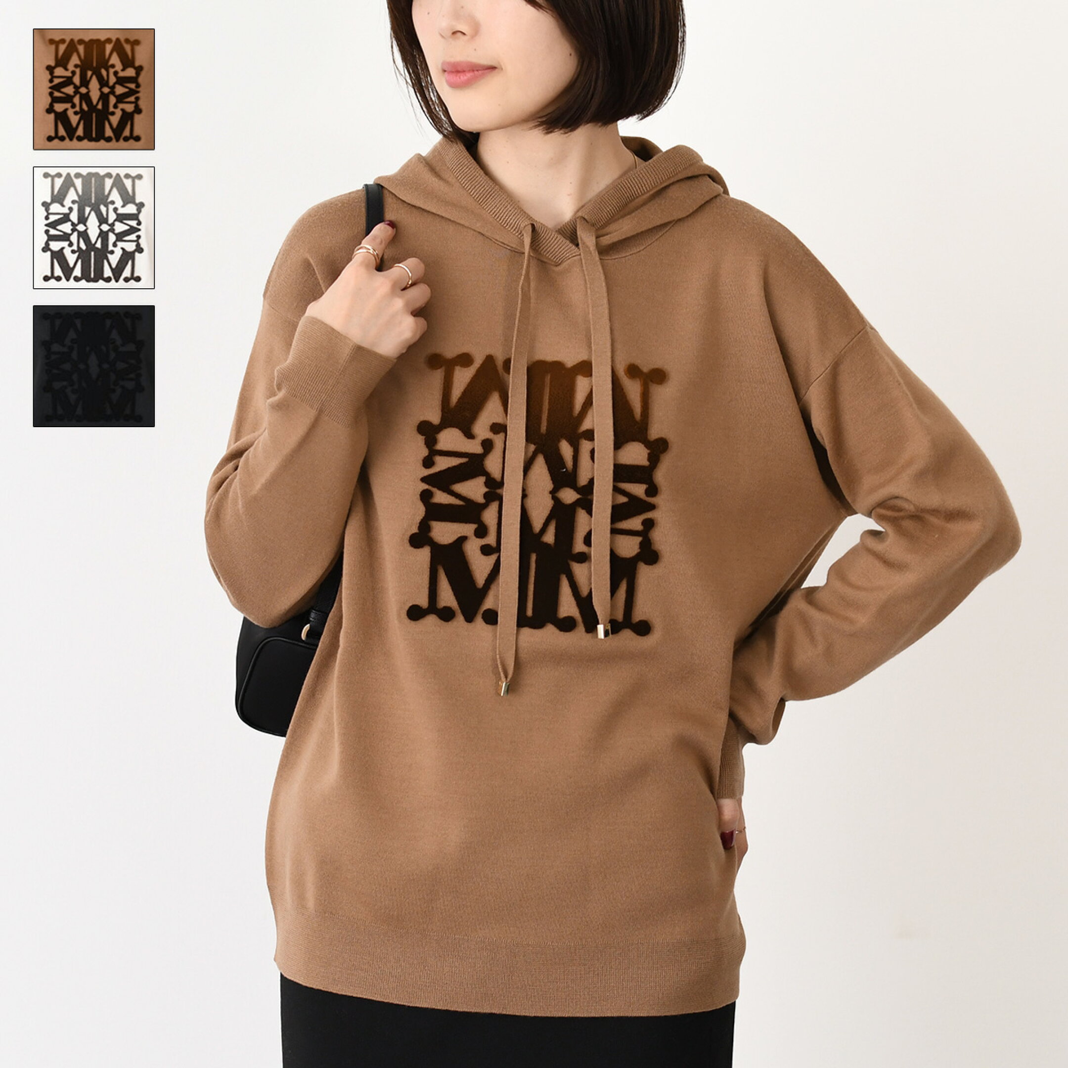 Max Mara マックスマーラ ニット トップス TADDEO ウールニットフーディー 2521366222600 レディース ホワイト ブラック キャメル ウール ロゴ プルオーバー 秋冬