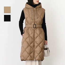 Max Mara The Cube マックスマーラ ザ キューブ ダウンベスト TREGILトレジル テクニカル キャンバス ミディレングス ダウン ジレ 9296075600 レディース キャメル ブラック グースダウン フード ベルト ジッパー開閉 2026mmcp