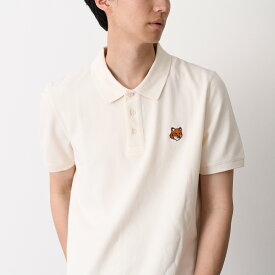 MAISON KITSUNE メゾン キツネ ポロシャツ フォックスヘッド レギュラー ポロ PM00209 KP0002 メンズ ユニセックス ベージュ ワンポイント コットン 半袖 刺繍パッチ レギュラーカット 刻印入りボタン カジュアル