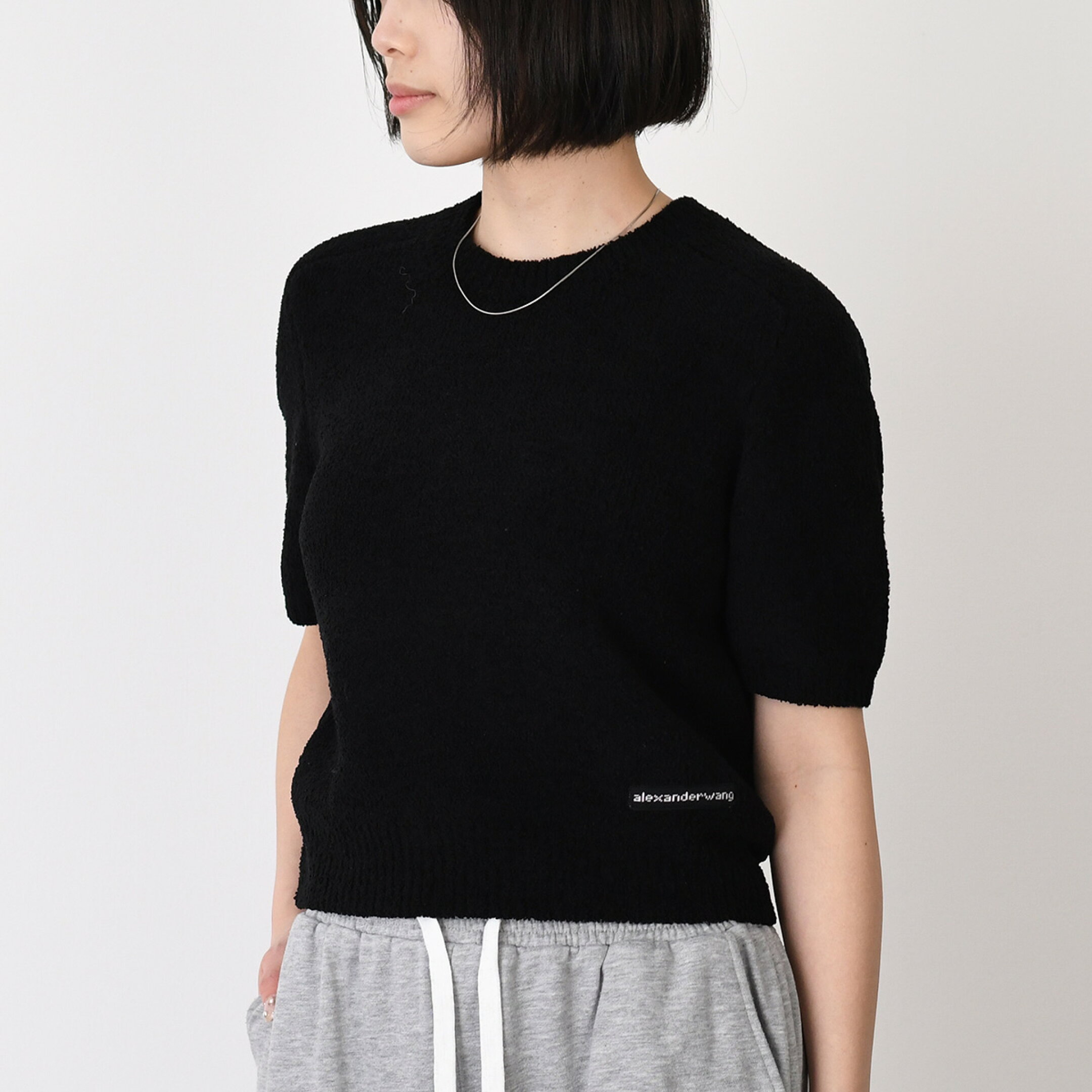 Alexander Wang アレキサンダーワン トップス クロップド ショートスリーブ クルーネックTシャツ4KC1261079 レディース ブラック ポリエステル リブ編み ブルゾンシルエット 半袖 ブランド ロゴ 