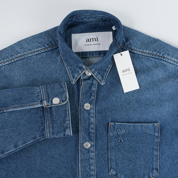 AMI PARIS 突きつけ ウォッシュドデニム オーバーシャツ