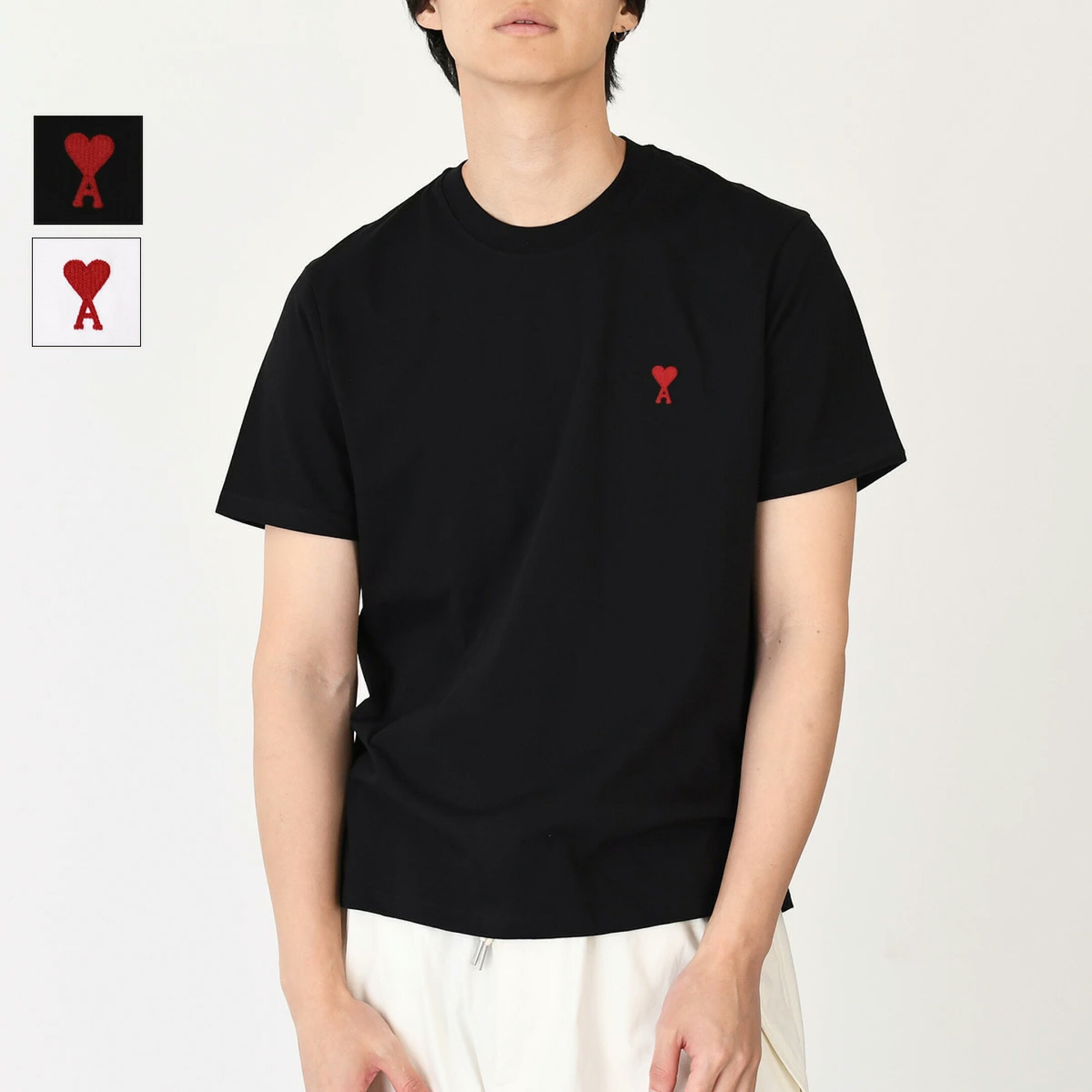 AMI ALEXANDRE MATTIUSSI アミパリス Tシャツ カットソー トップス Ami de Coeur コットンジャージー クラシックフィット BFUTS035 724 UTS035 724 メンズ ユニセックス ブラック ホワイト 半袖 