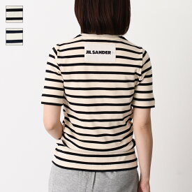 【クーポン配布中】【4/14再入荷】JILSANDER ジルサンダー Tシャツ トップス バックロゴラベル ボーダーTシャツ J40GC0111 J46497 レディース ブラック ネイビー 半袖 リブ カットソー ビッグロゴ
