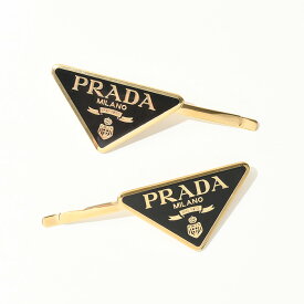 PRADA プラダ メタル ヘアクリップ ヘアアクセサリー ヘアピン 1IF051 2BA6 レディース 三角ロゴ ロゴ ヘアアクセサリー ブラック ゴールド 2個セット