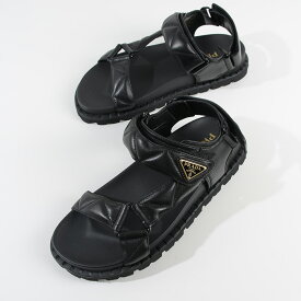 PRADA プラダ サンダル シューズ Nappa leather 1X433N 038 ブラック BLACK 黒 レザー トライアングルロゴ カジュアル モード ワンポイント