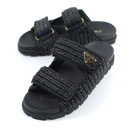 PRADA プラダ サンダル シューズ クロシェ トライアングルロゴ 1XX699 2C2T レディース BLACK ブラック 黒 カジュアル ロゴ