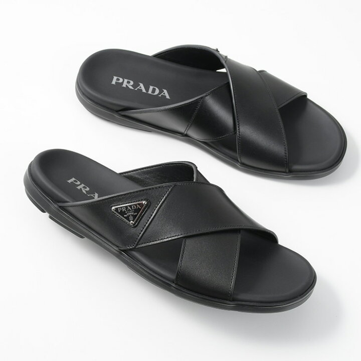 楽天市場】PRADA プラダ サンダル レザー クリスクロス スライド  