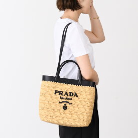 PRADA プラダ かごバッグ ハンドバッグ ショルダーバッグ スモール クロシェxレザー トートバッグ 1BG500 2M2Q レディース ベージュ 刺繍 ロゴ 夏