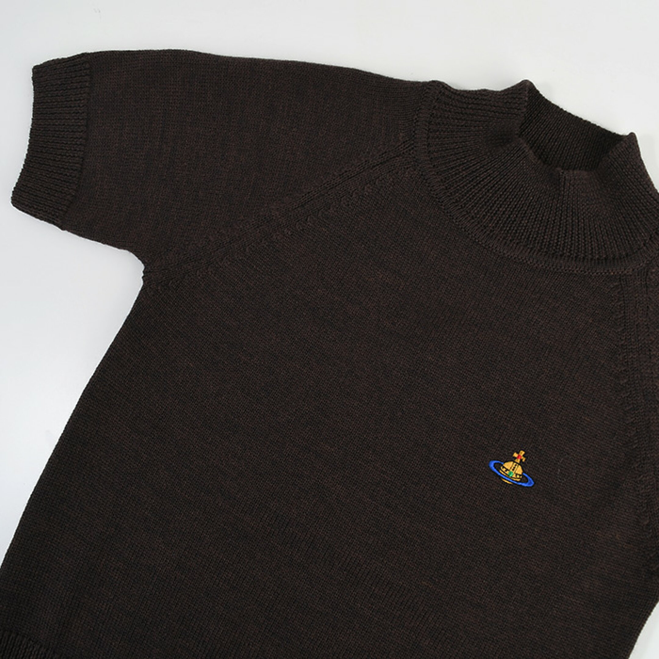 Vivienne Westwood ヴィヴィアン ウエストウッド ニット トップス BEA タートルネック 半袖 レディース ブラック ブラウン ウール セーター 夏 18030034 Y002M