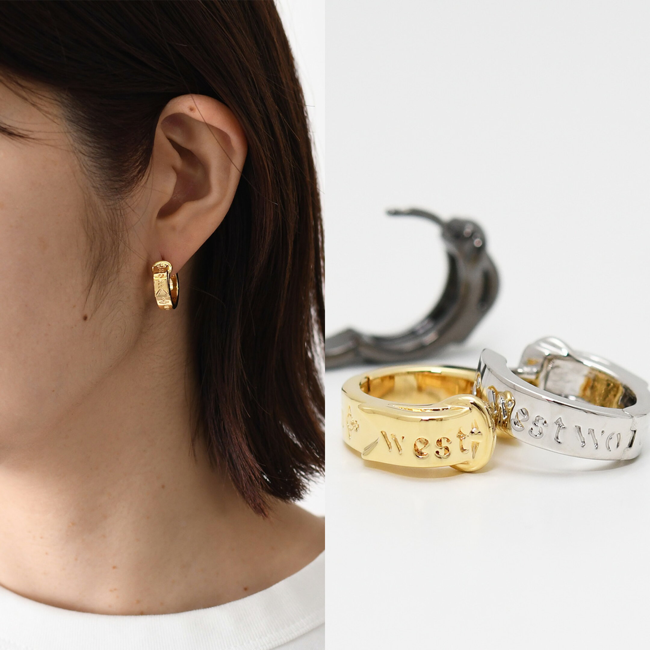 Vivienne Westwood ヴィヴィアン ウエストウッド ピアス アクセサリー BOBBY シングルフープピアス レディース ゴールド シルバー ブラック ボビー ロゴ フープ ワンポイント 62030032