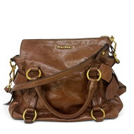 MIU MIU ミュウミュウ 2WAY ハンドバッグ ショルダーバッグ リボン レザー ブラウン ゴールド金具 レディ…