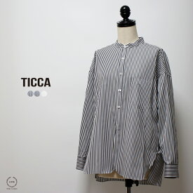 TICCA （ ティッカ ）トップクラスのシャツ地を使用 美しい表情と上品な存在感のあるノーカラーシャツ【 日本製 洗える 送料無料 40代 春 夏 秋 冬 きれいめ おしゃれ 体型カバー 長袖 ストレッチ 定番 白 ストライプ ギンガム TICCA 】