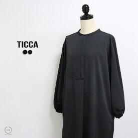 TICCA （ ティッカ ）自宅でのお洗濯◎接触冷感性に優れた ギャザーパフスリーブドレス【 ワンピース 接触冷感 日本製 洗える 送料無料 40代 50代 春 夏 秋 きれいめ 体型カバー 長袖 ネイビー チャコールグレー TICCA 】