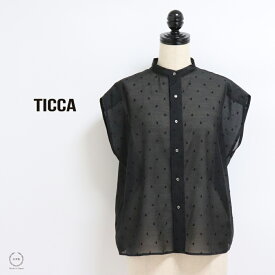 TICCA （ ティッカ ） ドットエンブロイダリー フレンチシャツ ブラック 日本製【 日本製 送料無料 春 夏 フレンチスリーブ シアー オーガンジー 水玉 ドット 刺繍 上品 きれいめ 体型カバー 40代 50代 クロ TICCA 】