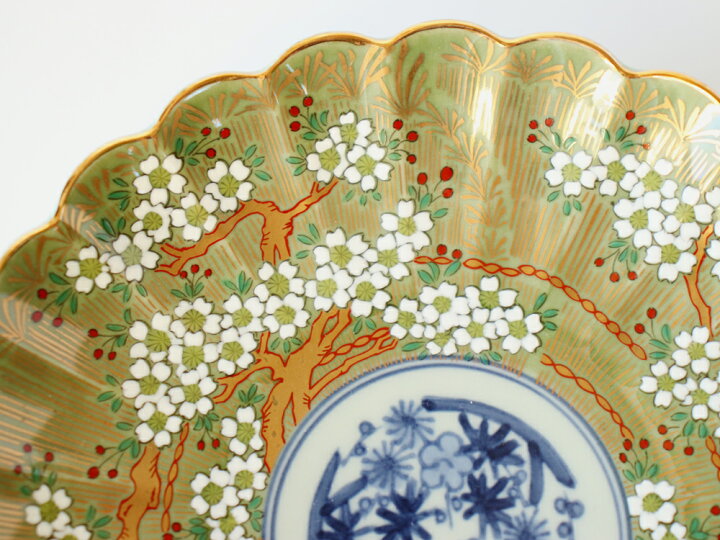 楽天市場】林九郎窯 古伊万里様式 琳派桜樹文 プレート15cm (緑 