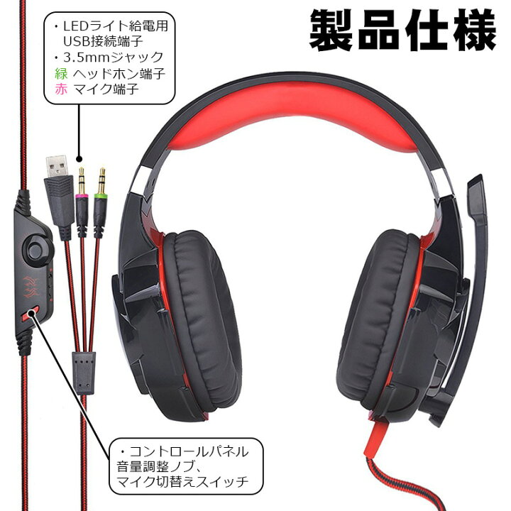 楽天市場】ゲーミングヘッドセット 折り畳み式マイク付き LEDバック 