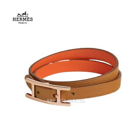 新品 お取り寄せHERMES エルメスブレスレット 《Bracelet Behapi Double Tour》【正規店直接買付品】レディースアクセサリーブレスレットブラウンオレンジローズゴールドレザーリバーシブルH064647CDBKT1