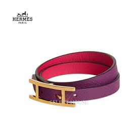 新品 お取り寄せHERMES エルメスブレスレット 《Bracelet Behapi Double Tour》レディースアクセサリーブレスレットパープルピンクゴールドリバーシブルレザーH064647CKBKT3