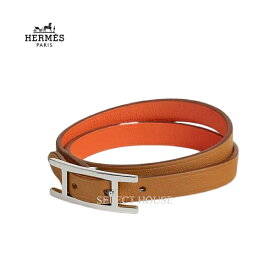 新品 お取り寄せHERMES エルメスブレスレット 《Bracelet Behapi Double Tour》【正規店直接買付品】レディースアクセサリーブレスレットブラウンオレンジシルバーリバーシブルレザーH064647CKBKT3