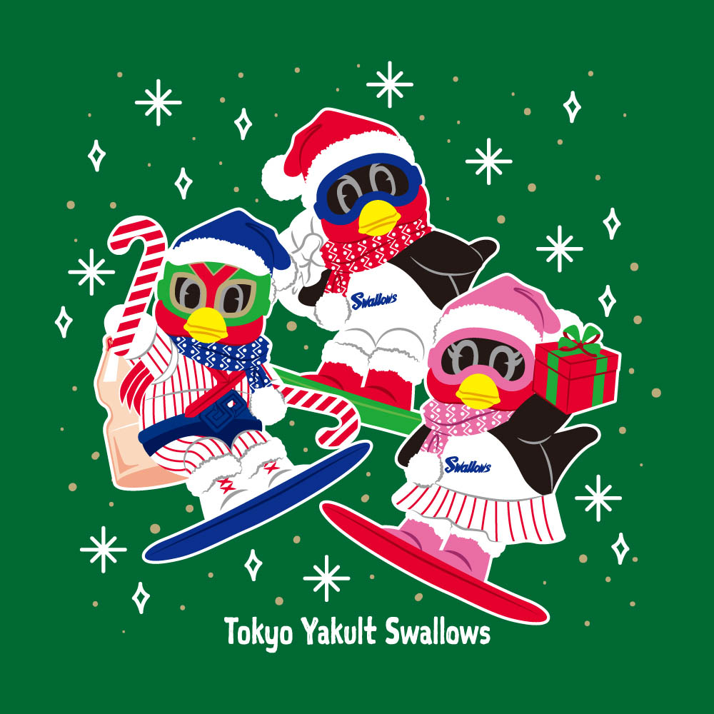 あす楽対応 サンタ姿のつば九郎たちがかわいいハンドタオル つば九郎 東京ヤクルトスワローズ 在庫一掃 スノボver グッズ ハンドタオル