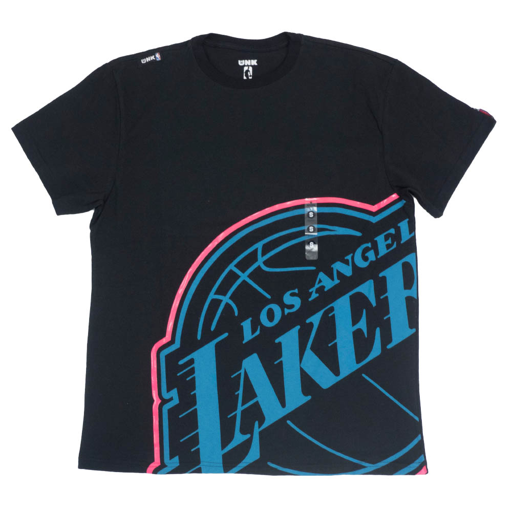 あす楽対応 BIGロゴがインパクト抜群なNBA 新商品 新型 Tシャツ NBA ロサンゼルス XL 安売り UNK ブラック チームロゴ レイカーズ