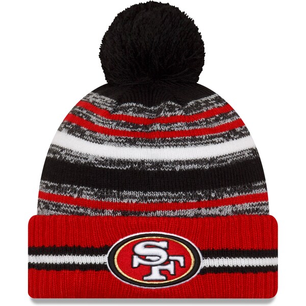 NFL 2021サイドラインヒストリック ニットキャップ 直輸入品激安 49ers 本店 2021 Sideline サイドライン Sport Official Knit Pom New ニューエラ Black Scarlet Era Cuffed Hat