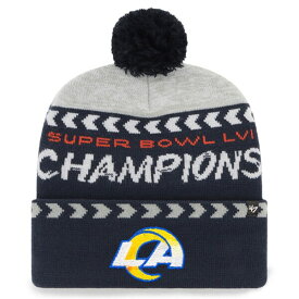 NFL ラムズ ニットキャップ 第56回 スーパーボウル 優勝記念 Super Bowl LVI Champions Clapboard Cuffed Pom Knit 47 Brand Gray/Navy