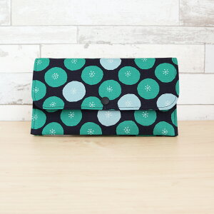 ドット×あんぱん柄 グリーン×ネイビー マルチケース / 母子手帳ケース お薬手帳ケース 通帳ケース スリムポーチ おしゃれ かわいい 『ハンドメイドバッグ』『ハンドメイド作品』