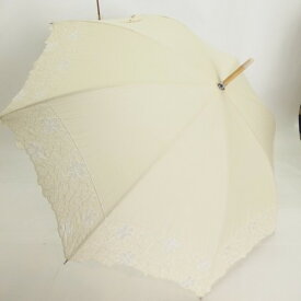 【晴雨兼用】T/C無地刺繍カットワーク（28-5498）クロ/ベージュ【送料無料】（アンブレラ、日傘、雨傘、長傘、UVケア、紫外線対策）