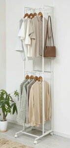 Belca 2段ハンガーラック伸縮タイプ ホワイト(スリム)KP-2HS-W 幅30〜45cm【送料無料】(ハンガーラック、服吊り、ワードローブ、収納家具)