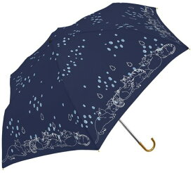 55cm楽々ミニ "水彩ドット＆猫" ネイビー（S2110204）/ グレー（S2110203）【送料無料】（アンブレラ、傘、雨具、折りたたみ傘、折畳）