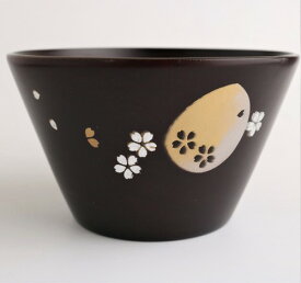 （納期10日程度）《5個セット》桜と月の幻想的な雰囲気【gold and silver lacquer】wooden/蒔絵ウッドボール十三夜と桜ダークブラウン系（WK-2DBR-jyusanya） 【送料無料】（キッチン、食器、飯碗、木製、お椀、汁椀、贈答）