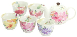 ■美濃焼ギフト■花かおり5客ポット茶器 花かおり5客ポット茶器/1セット(煎茶碗×5 ポット×1)(02366)【送料無料】(キッチン、食器、贈答、カップ、湯呑み)