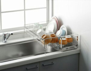 ヨシカワ 1306103 シンクサイド幅が広がるスタイリッシュ水切り(T4927147)【送料無料】(水切りバスケット、キッチン収納、キッチンラック)