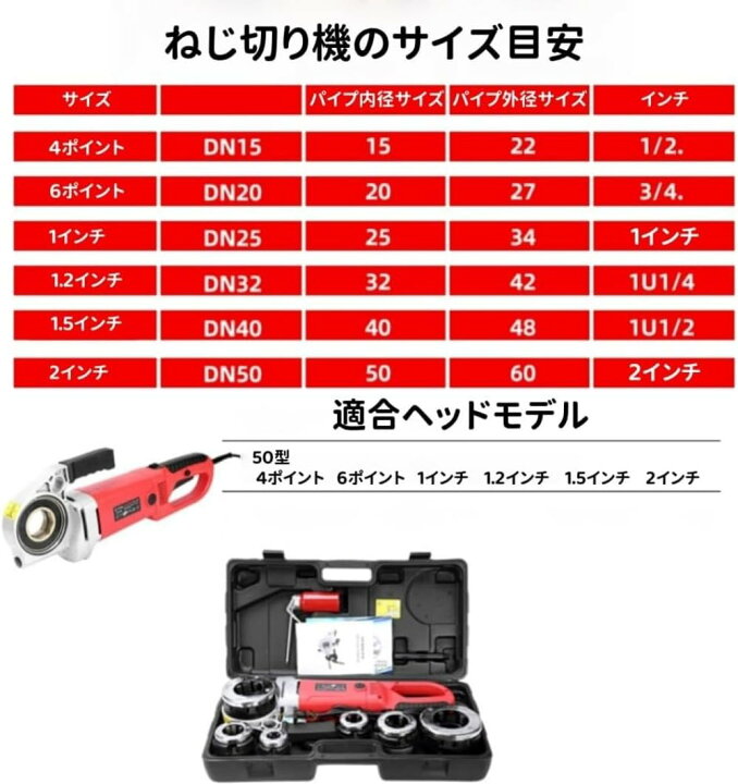 楽天市場】電動パイプねじ切り機 - ダイ6個 (1/2インチ～2インチ) + 